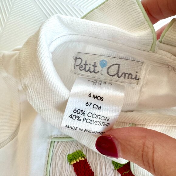 Petit Ami Christmas Smocked Romper 6 Months White Holiday Outfit Stockings - Picture 5 of 11